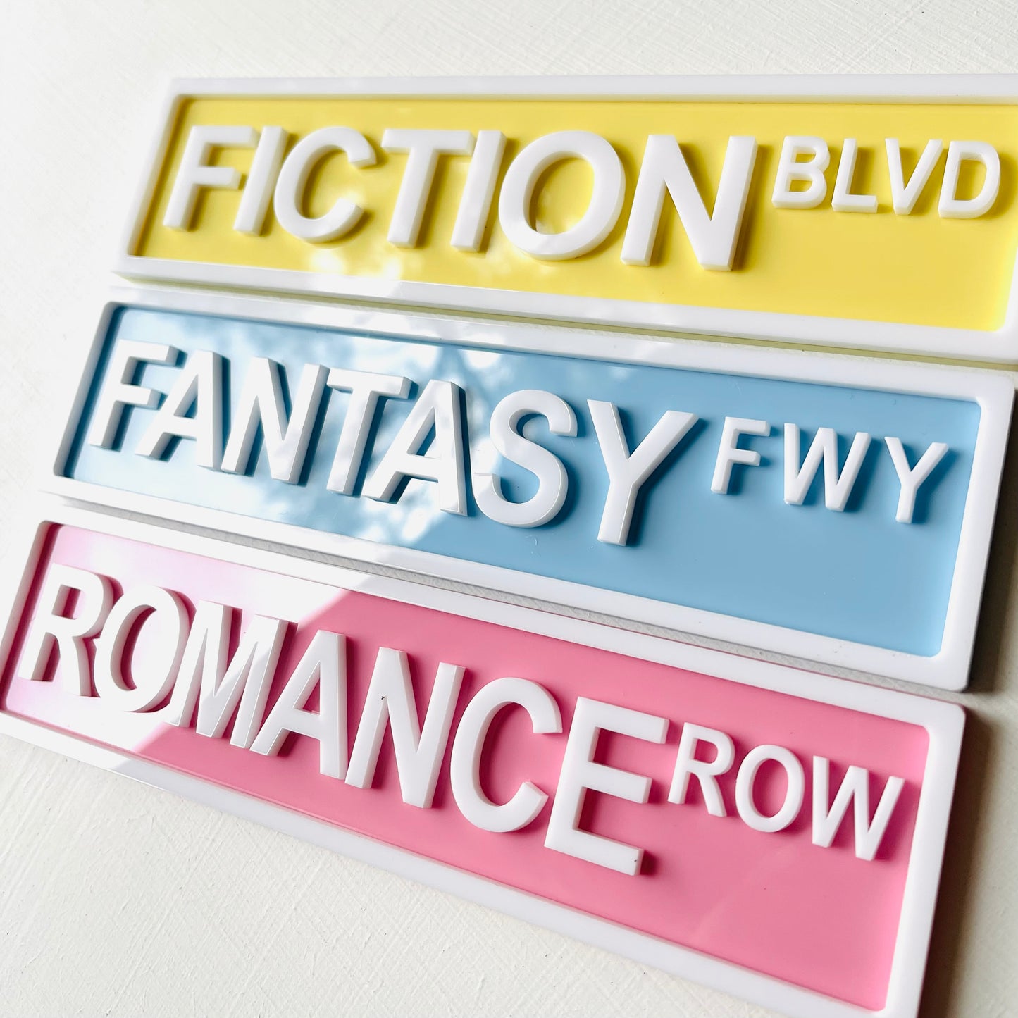 Bookish Street Signs | Acrylic Genre & Trope Labels for Bookshelves