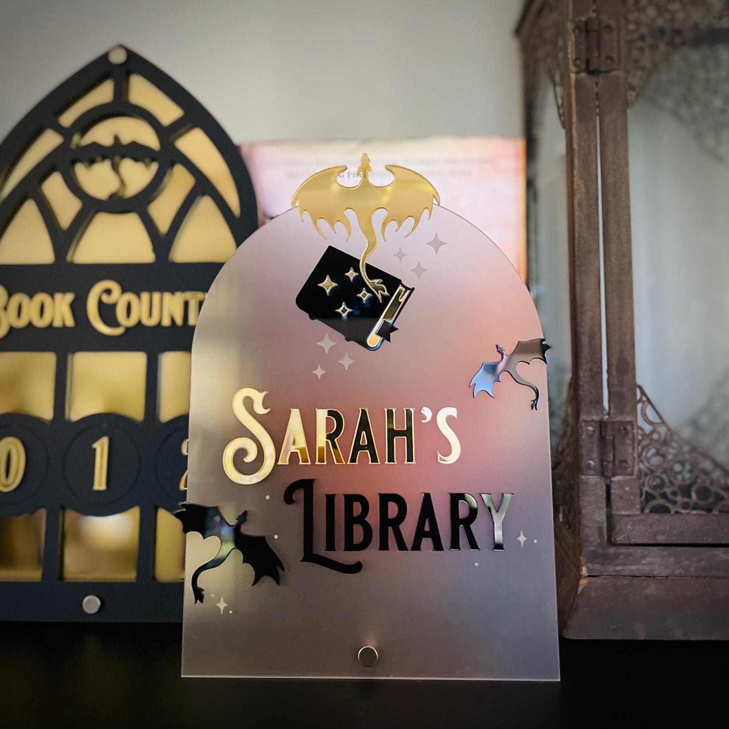 Personalised Dragon Library Sign | Fantasy-Inspired Bookshelf Decor