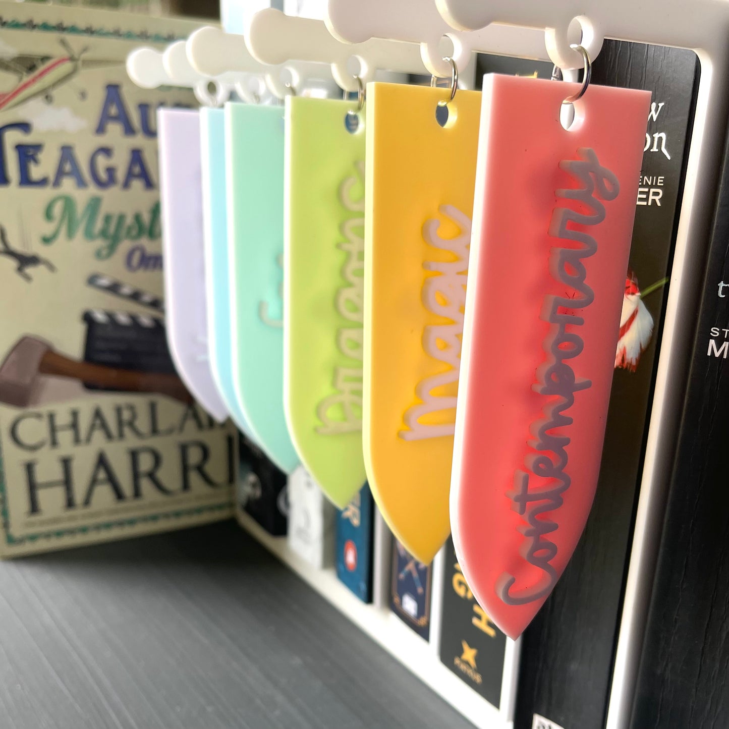 Book Tavern Sign | Romantic Edition | Scripted Acrylic Shelf Label for Book Organisation