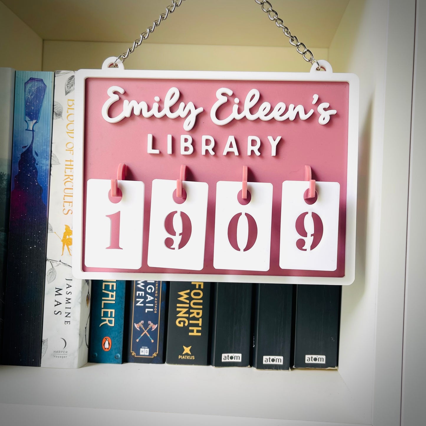 Book Tracker 1000 | Personalised Hanging Book Tracker with Number Hooks | Home Library Book Count Sign