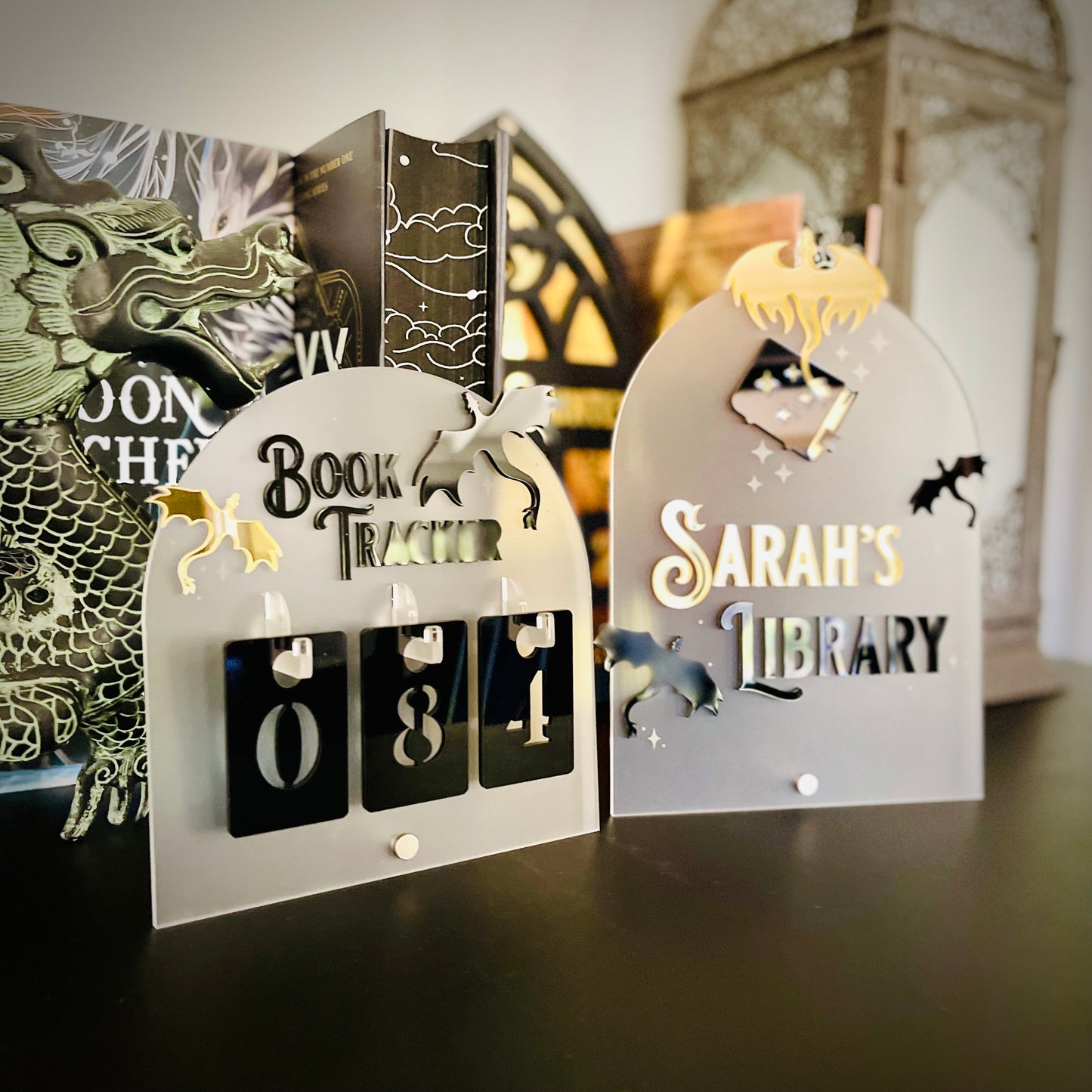 Personalised Dragon Library Sign | Fantasy-Inspired Bookshelf Decor