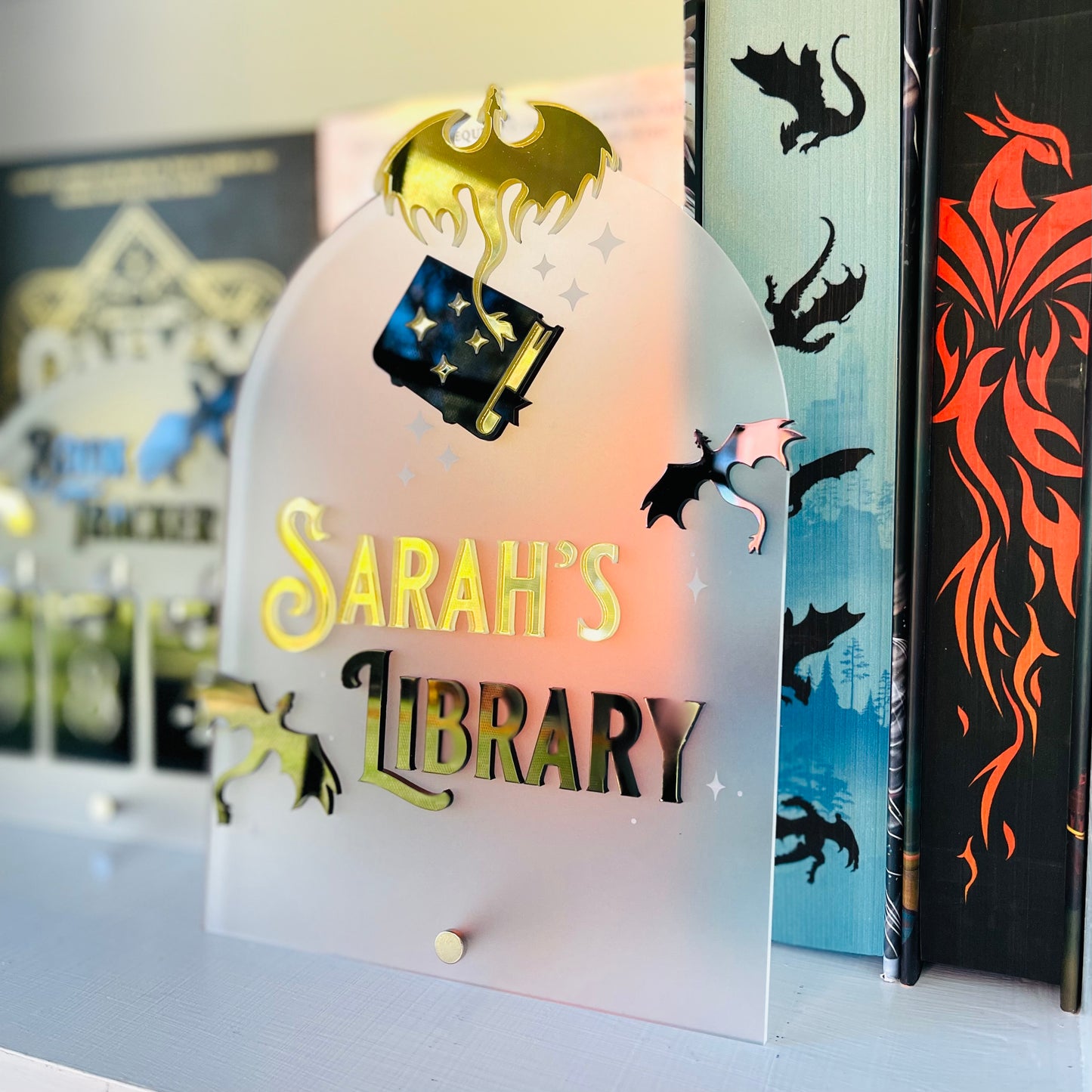 Personalised Dragon Library Sign | Fantasy-Inspired Bookshelf Decor