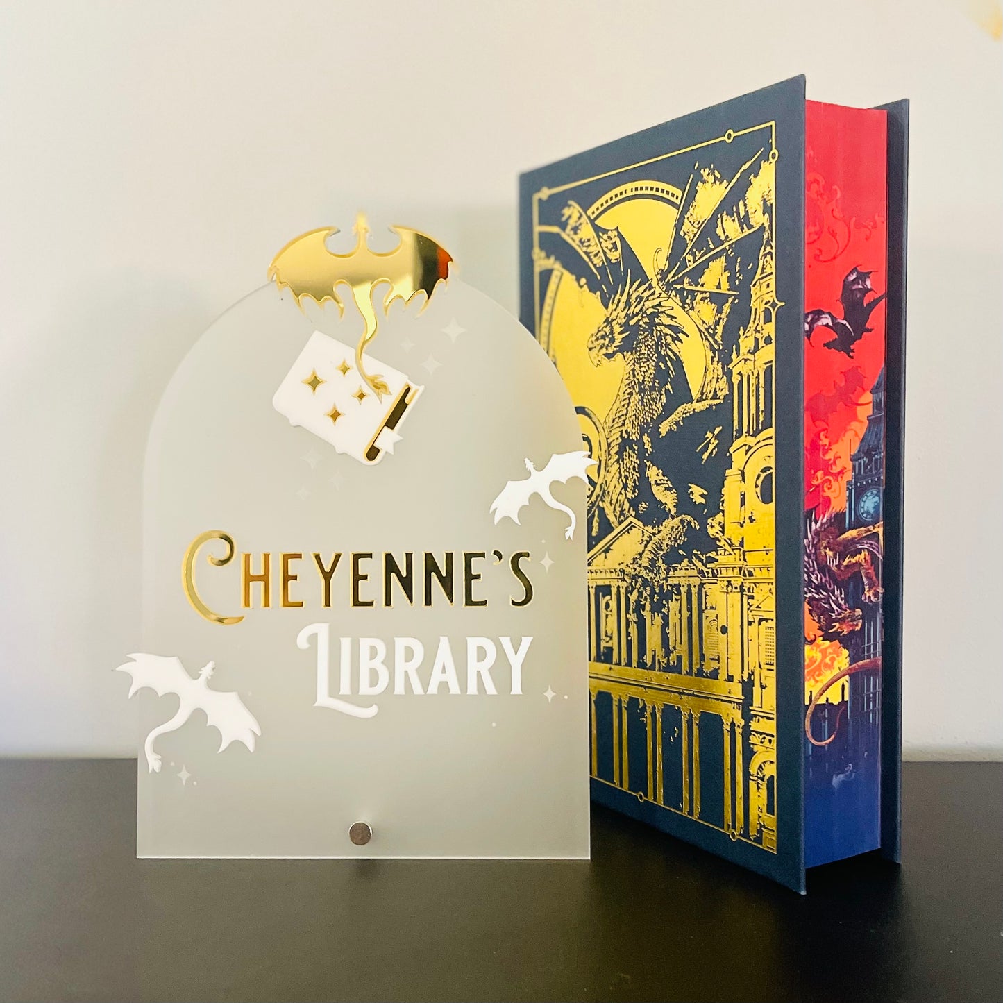 Personalised Dragon Library Sign | Fantasy-Inspired Bookshelf Decor