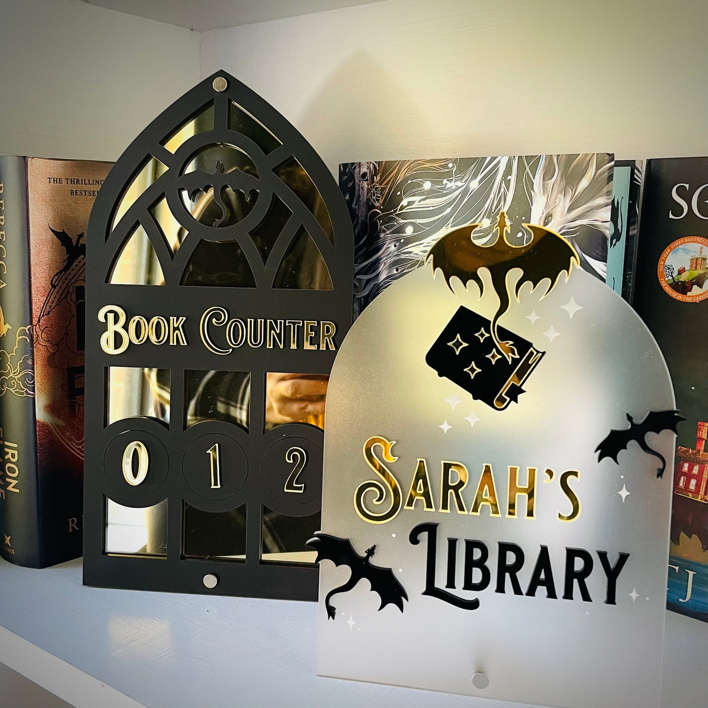 Personalised Dragon Library Sign | Fantasy-Inspired Bookshelf Decor