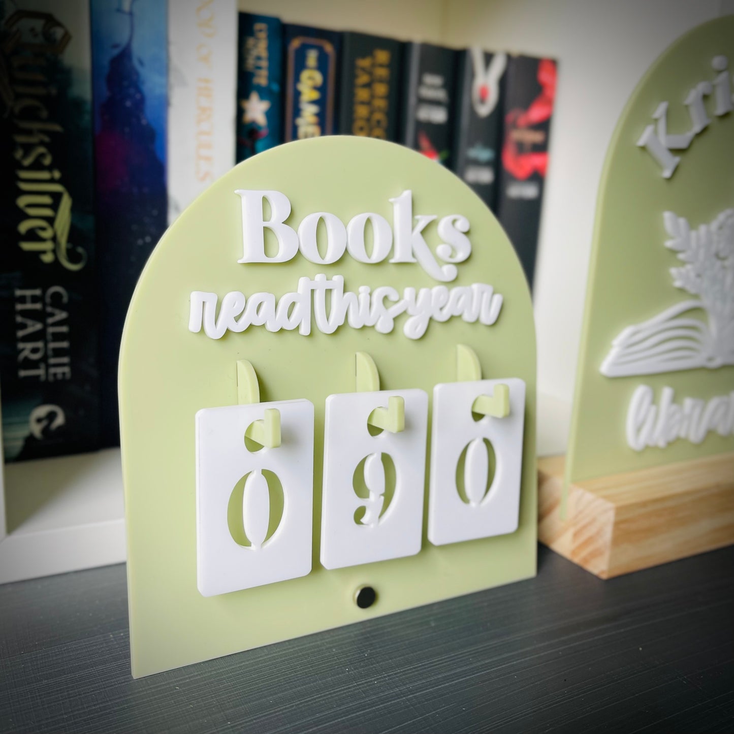 Book Tracker with Hook-On Numbers | Freestanding Acrylic Arch