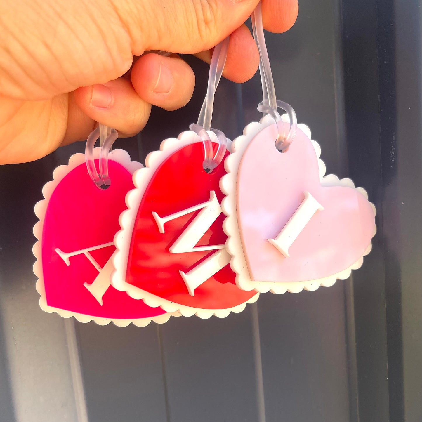 Kids & Teens | School Essentials | Scalloped Triple Layer Heart Initial Bag Tag