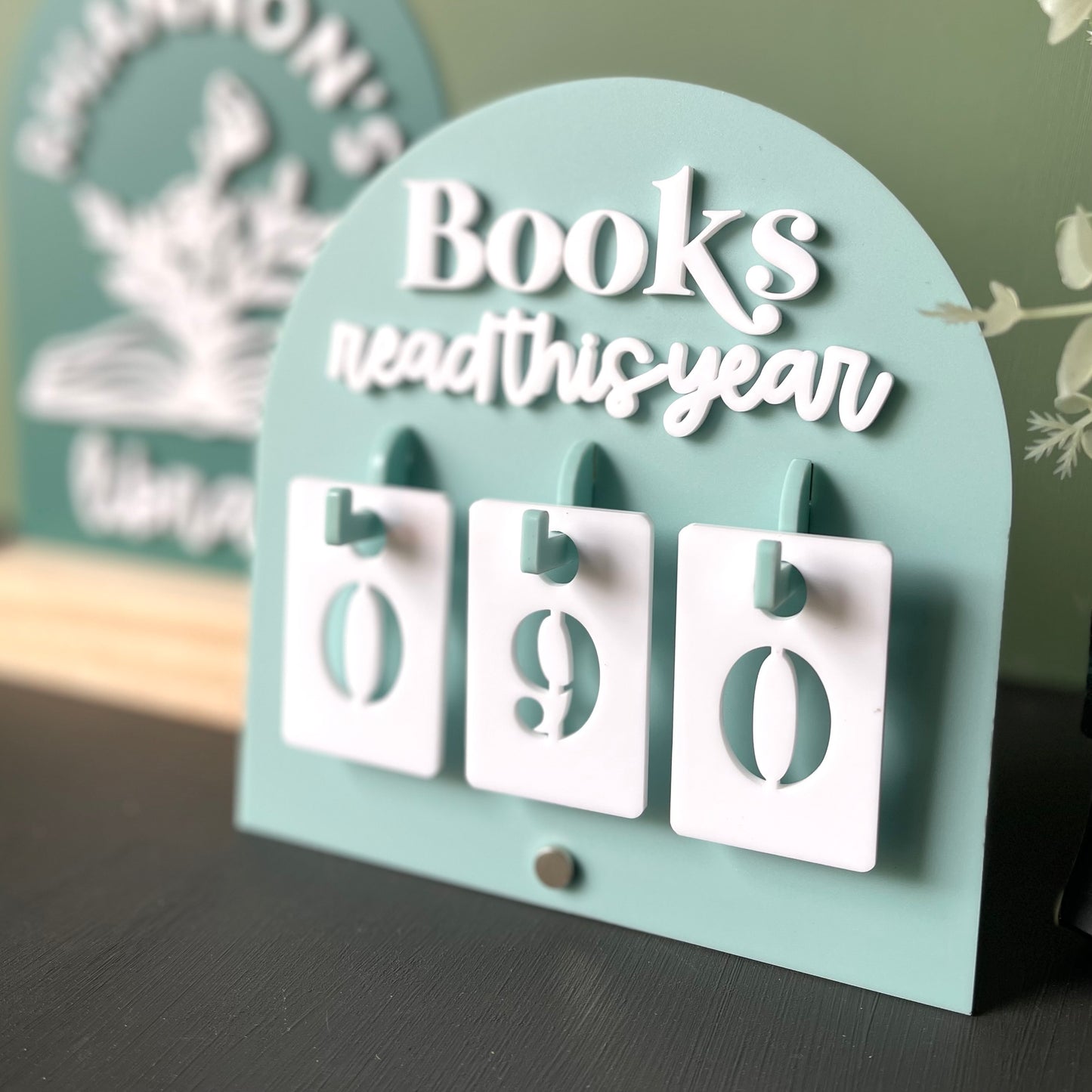 Book Tracker with Hook-On Numbers | Freestanding Acrylic Arch