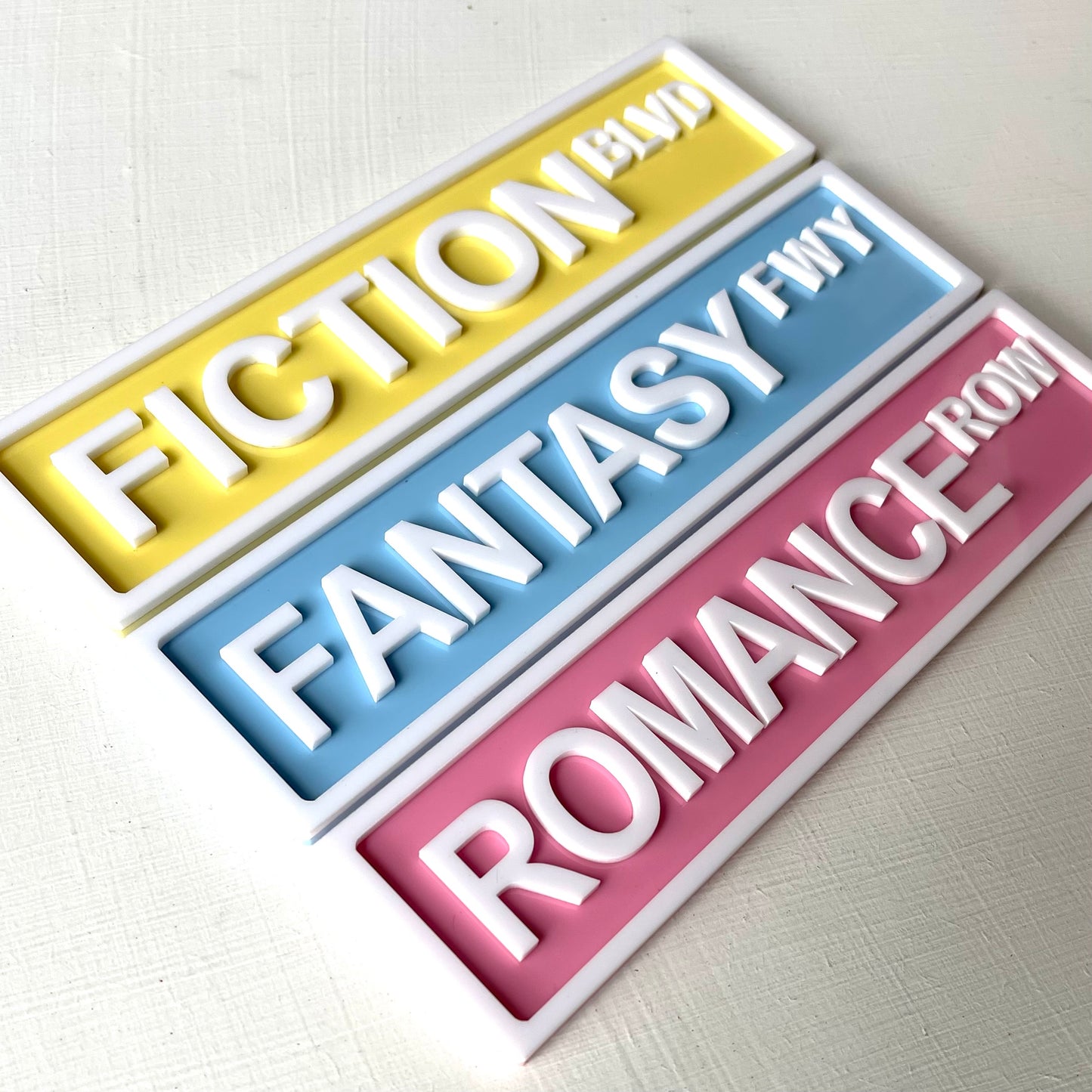 Bookish Street Signs | Acrylic Genre & Trope Labels for Bookshelves