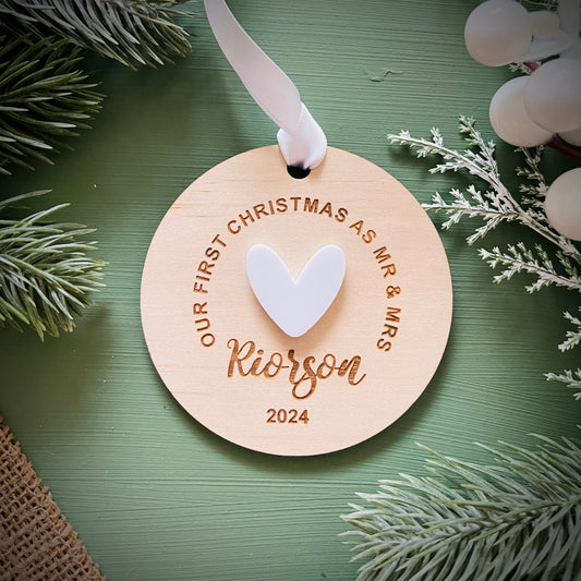 Christmas | Our First Christmas as Mr & Mrs (Personalised) Round Heart Design
