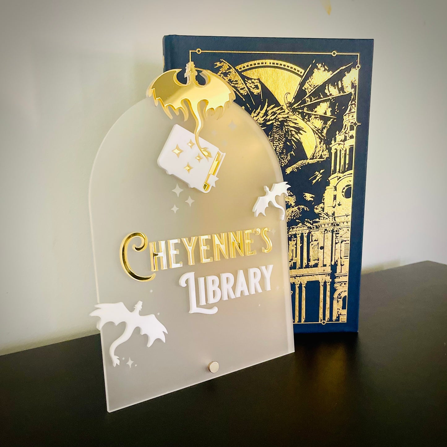 Personalised Dragon Library Sign | Fantasy-Inspired Bookshelf Decor