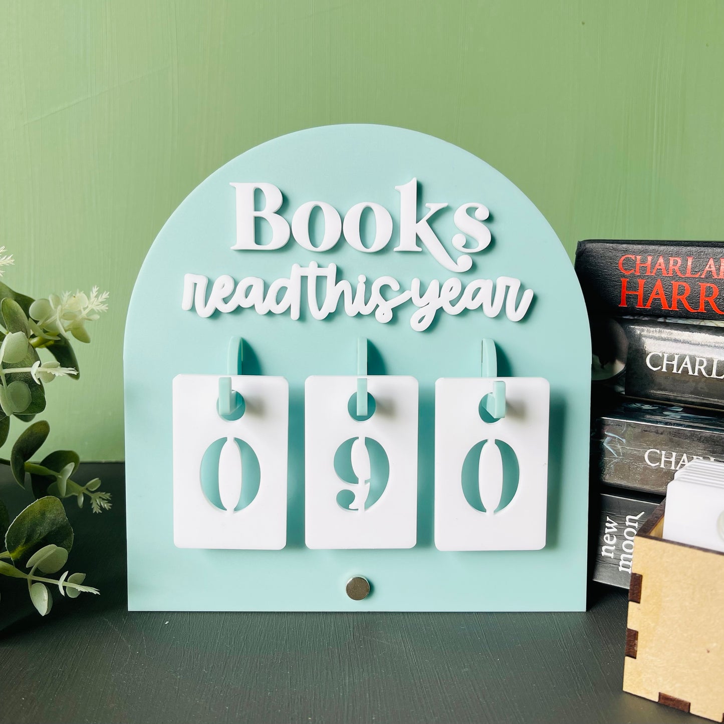 Book Tracker with Hook-On Numbers | Freestanding Acrylic Arch