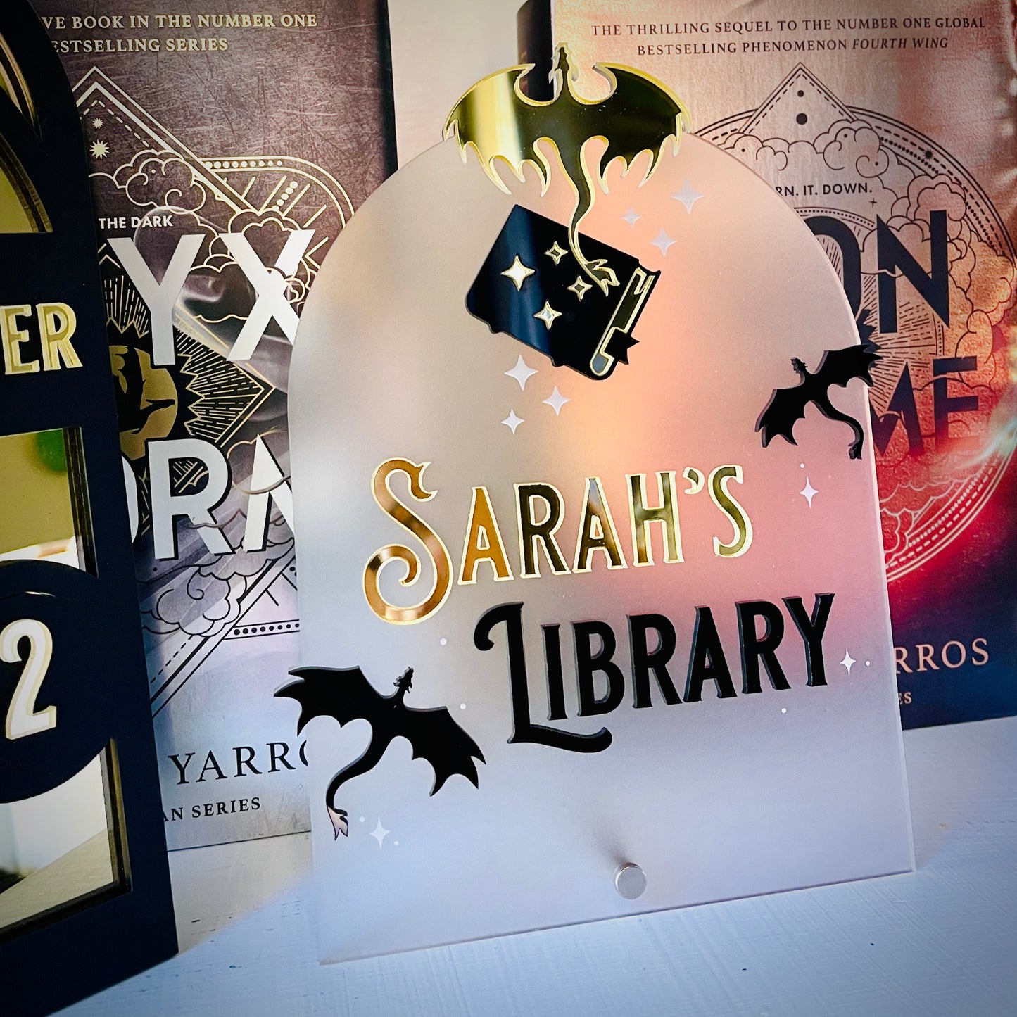 Personalised Dragon Library Sign | Fantasy-Inspired Bookshelf Decor