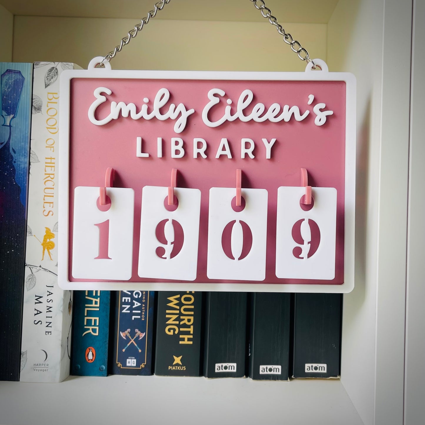 Book Tracker 1000 | Personalised Hanging Book Tracker with Number Hooks | Home Library Book Count Sign