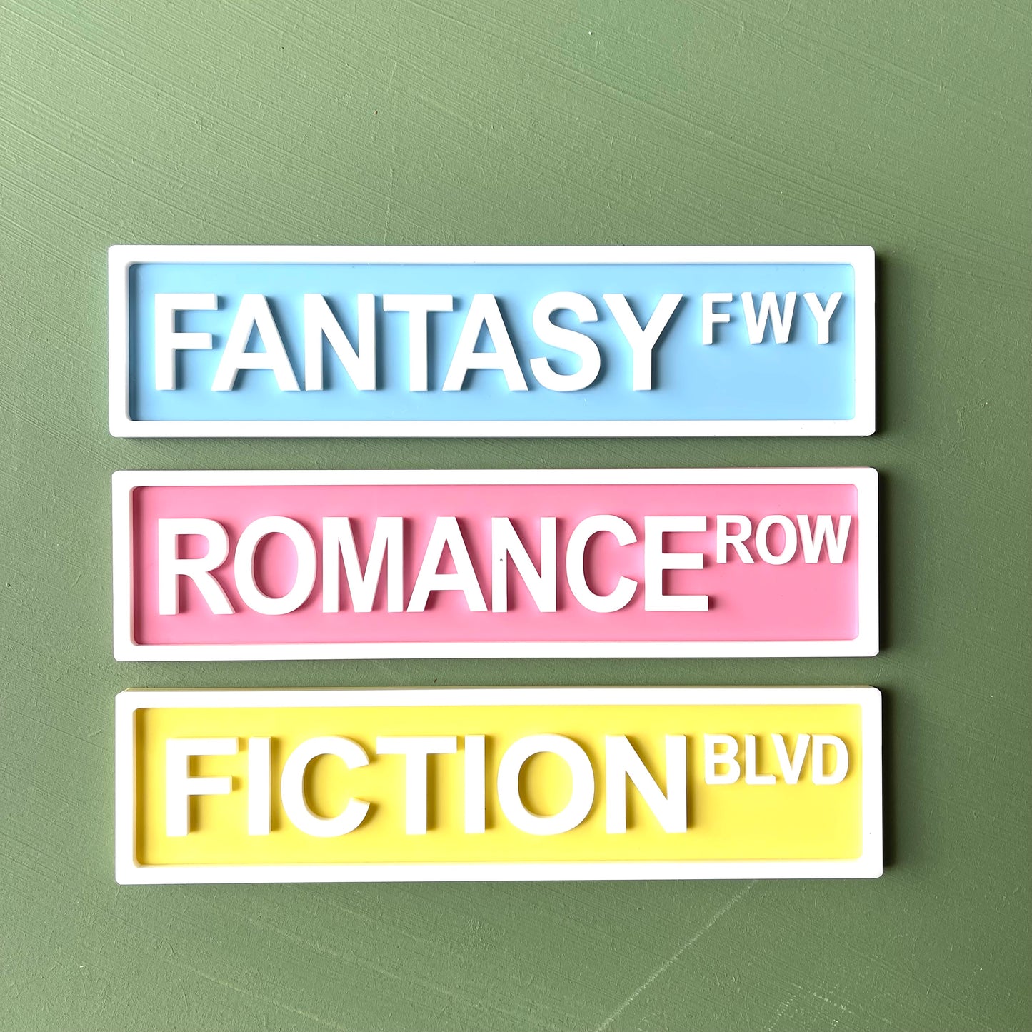 Bookish Street Signs | Acrylic Genre & Trope Labels for Bookshelves