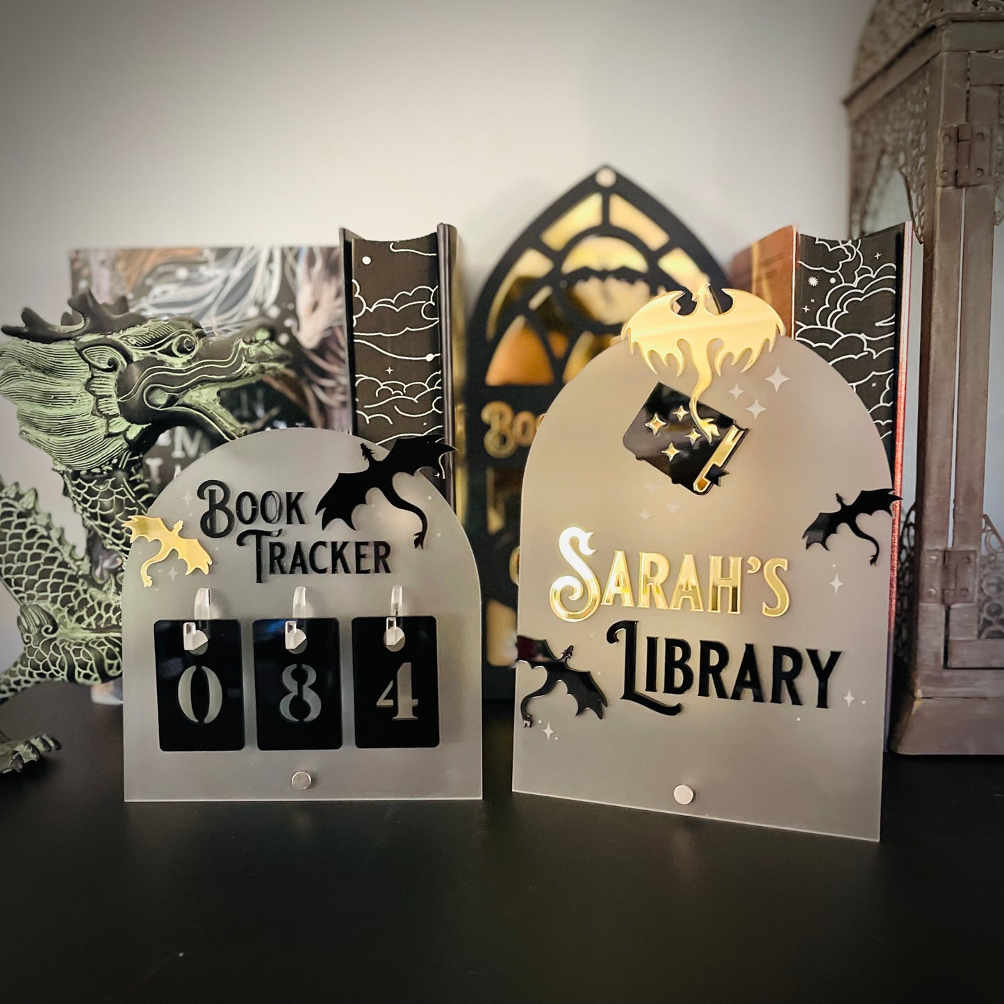 Personalised Dragon Library Sign | Fantasy-Inspired Bookshelf Decor