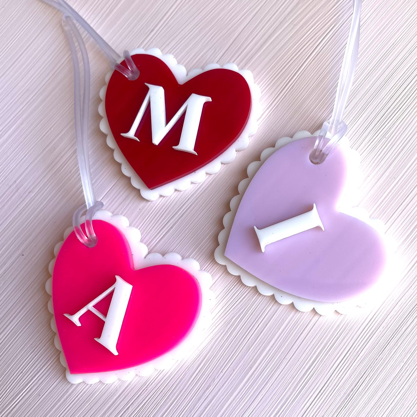 Kids & Teens | School Essentials | Scalloped Triple Layer Heart Initial Bag Tag