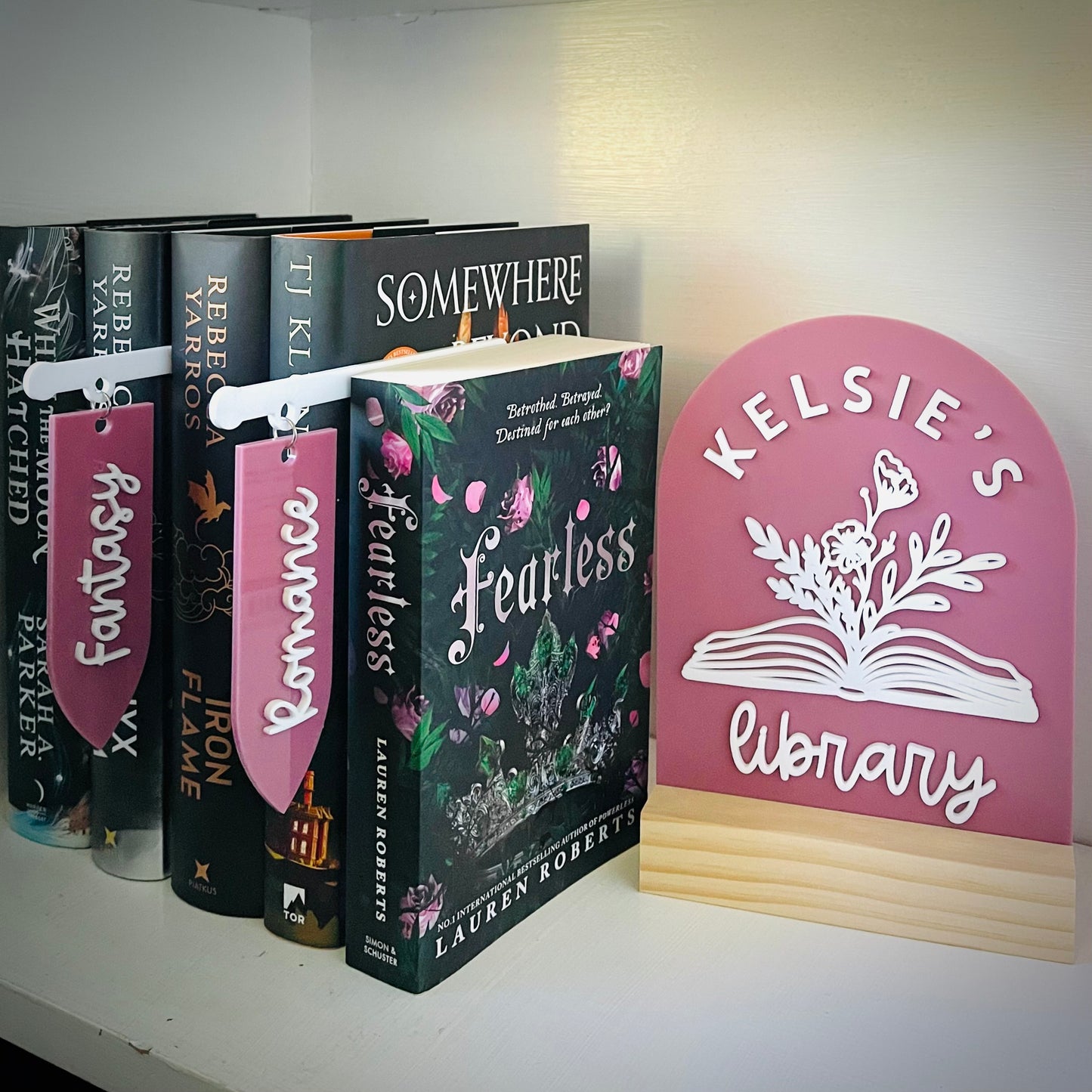 Book Tavern Sign | Romantic Edition | Scripted Acrylic Shelf Label for Book Organisation