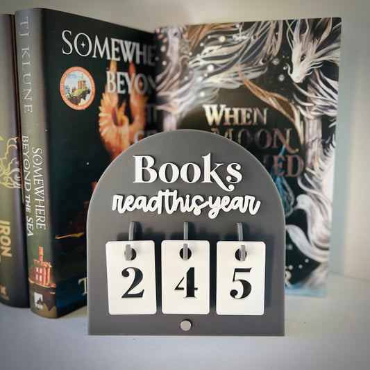 Book Tracker with Hook-On Numbers | Freestanding Acrylic Arch