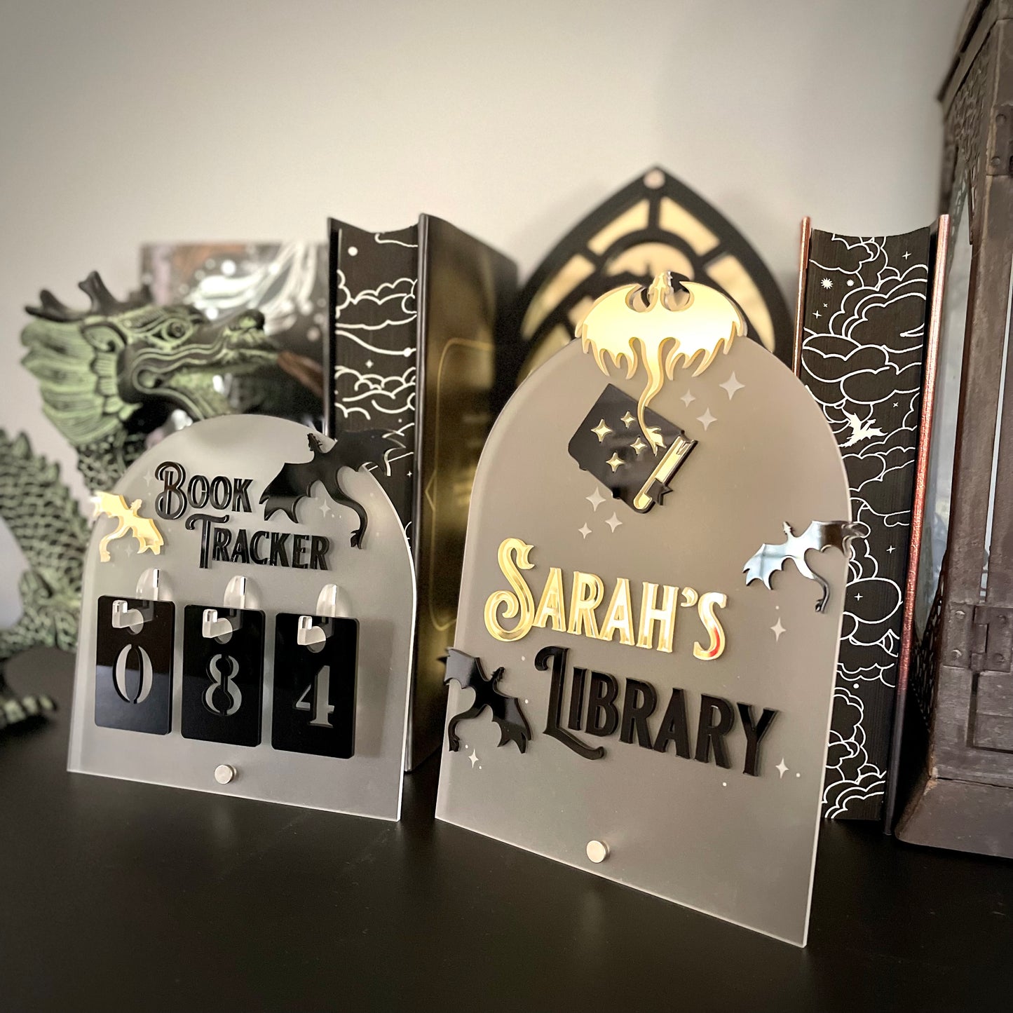 Personalised Dragon Library Sign | Fantasy-Inspired Bookshelf Decor