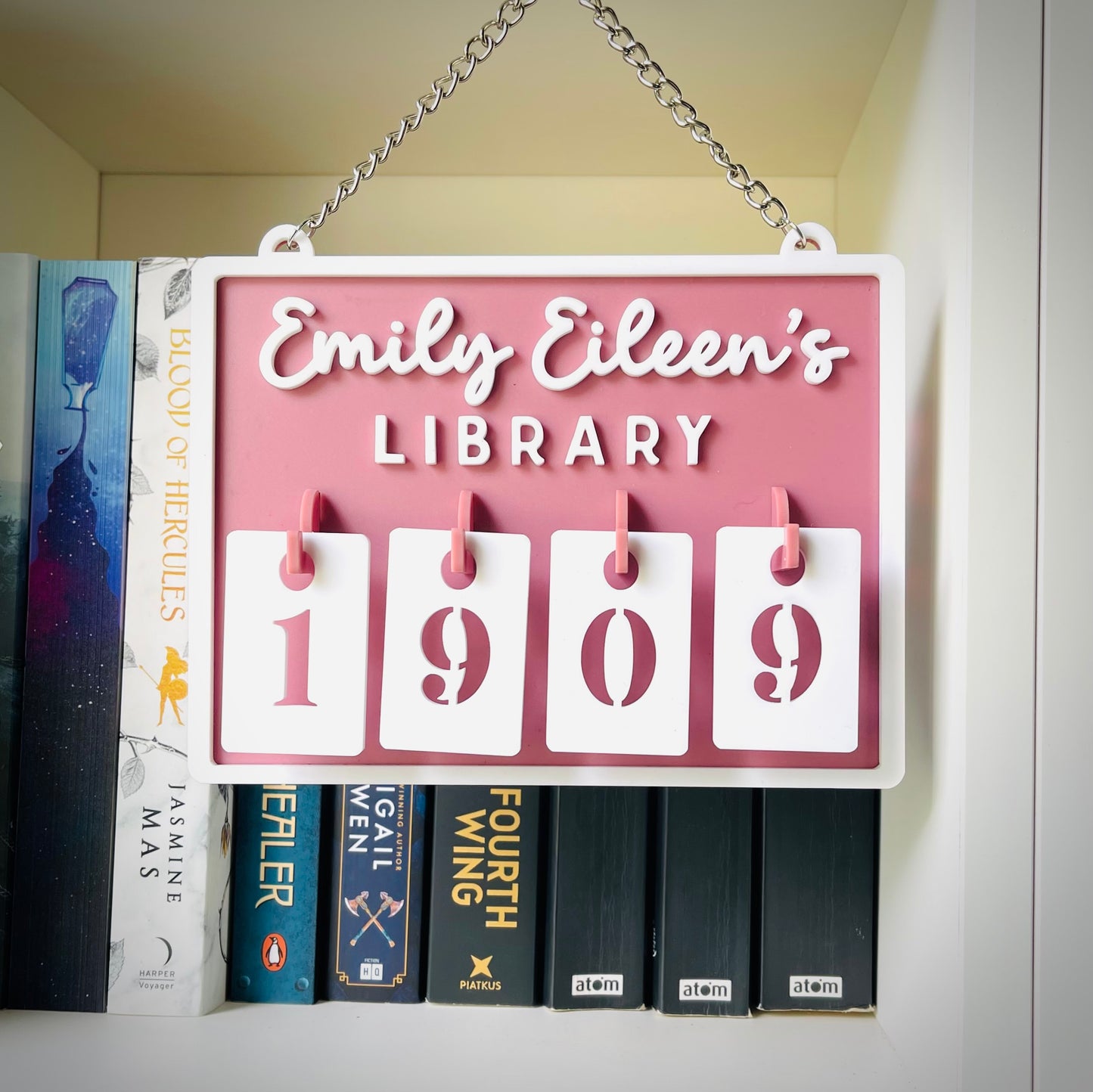 Book Tracker 1000 | Personalised Hanging Book Tracker with Number Hooks | Home Library Book Count Sign
