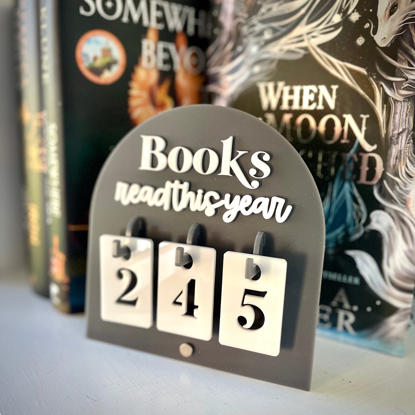 Book Tracker with Hook-On Numbers | Freestanding Acrylic Arch