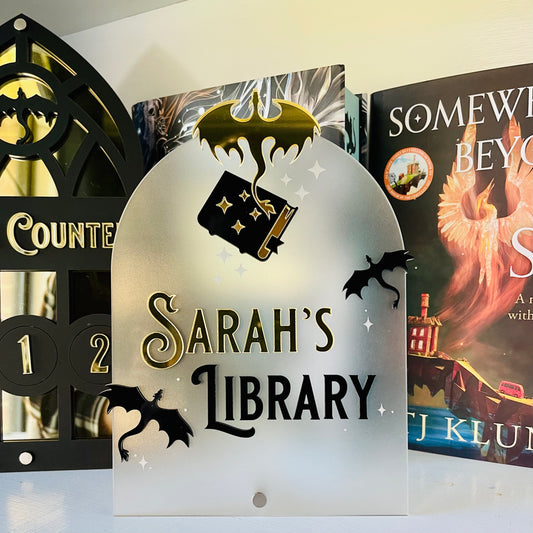 Personalised Dragon Library Sign | Fantasy-Inspired Bookshelf Decor