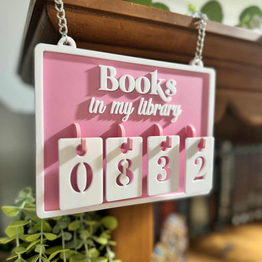 Book Tracker 1000 | Personalised Hanging Book Tracker with Number Hooks | Home Library Book Count Sign