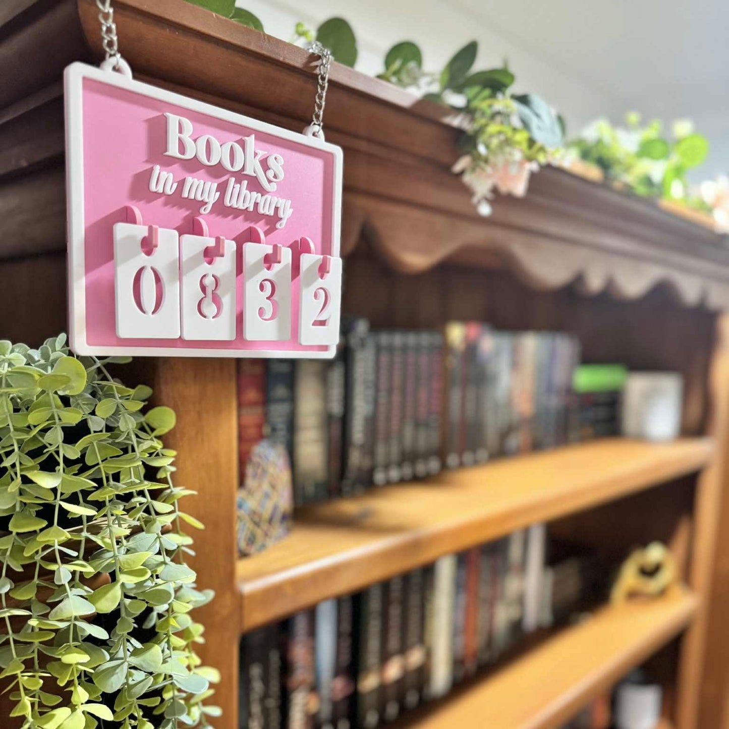 Book Tracker 1000 | Personalised Hanging Book Tracker with Number Hooks | Home Library Book Count Sign