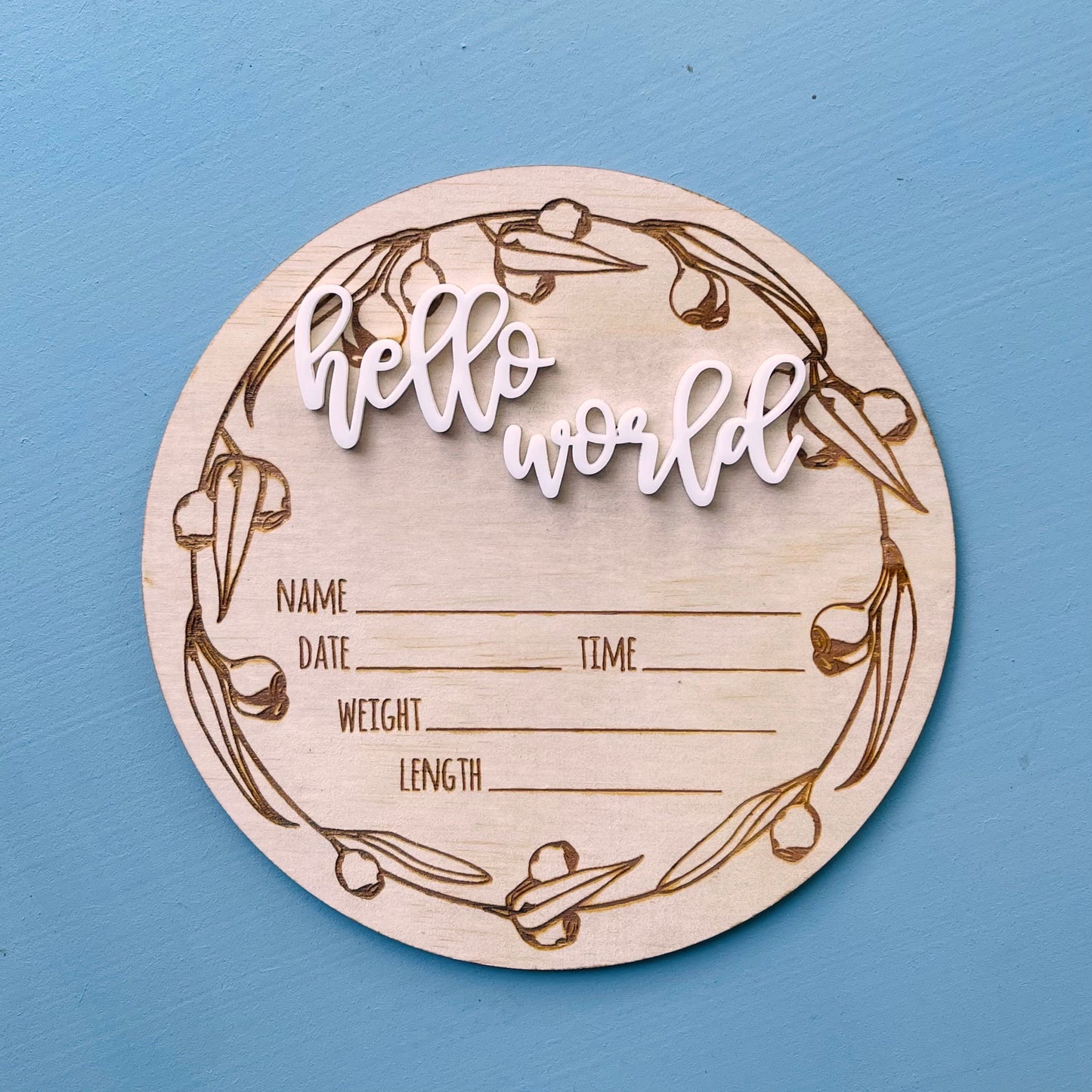 Babies | Eucalyptus and Acrylic Birth Announcement