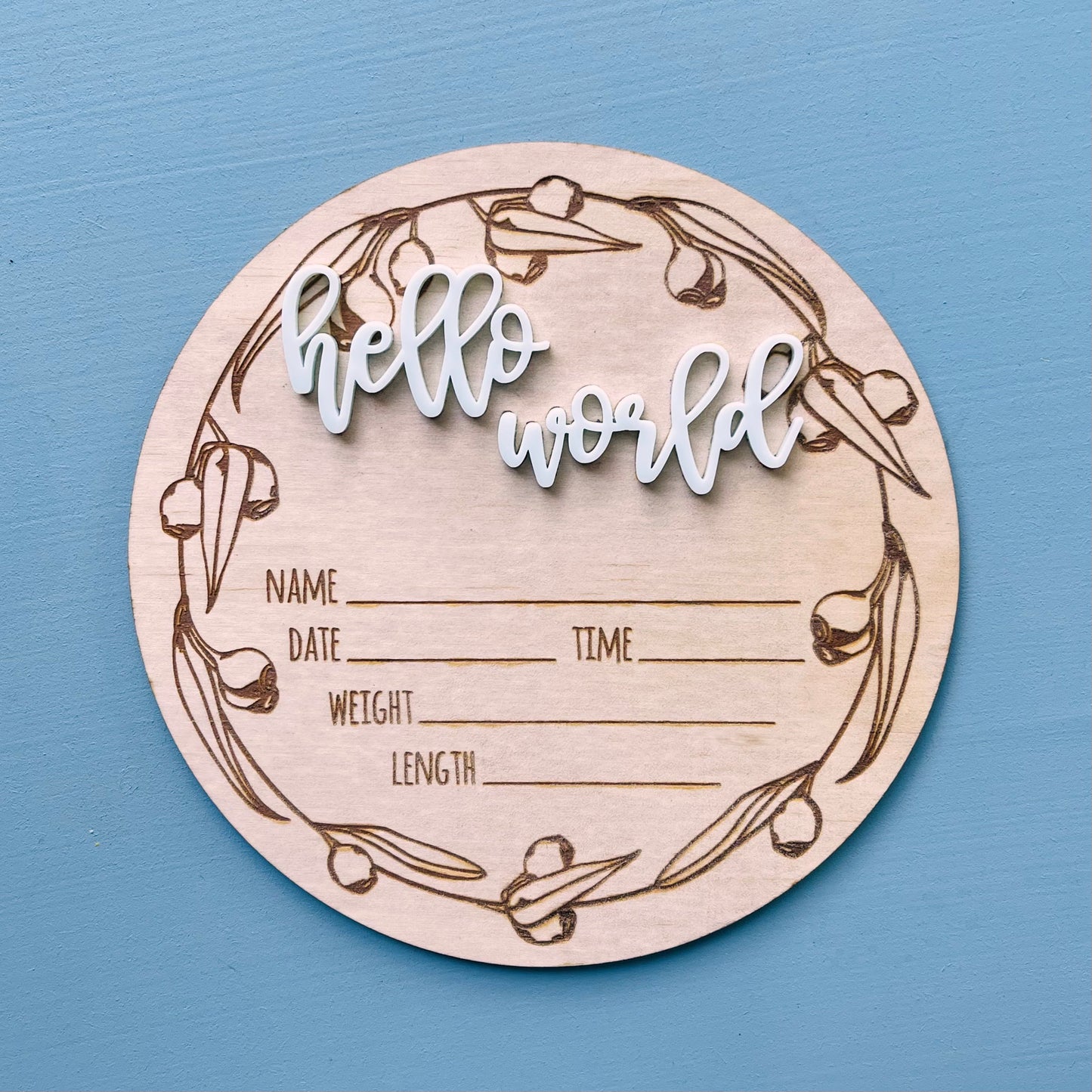 Babies | Eucalyptus and Acrylic Birth Announcement