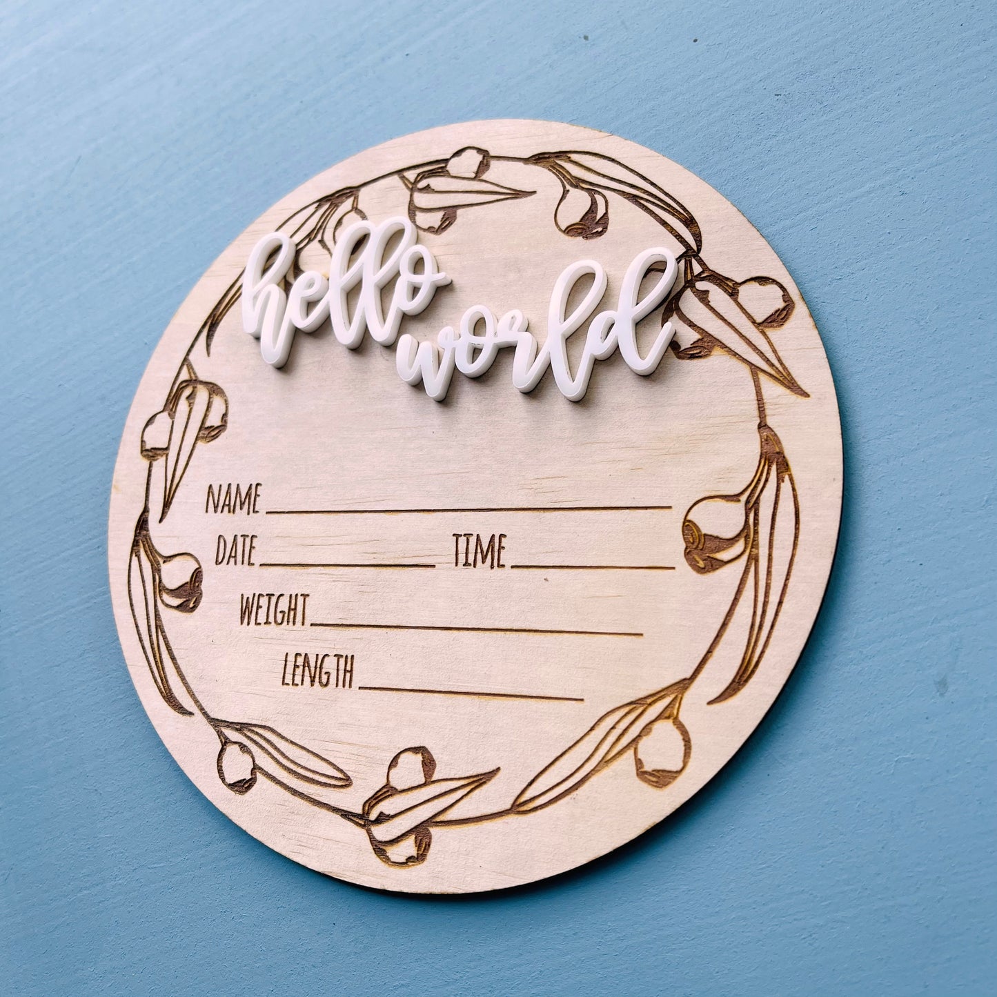 Babies | Eucalyptus and Acrylic Birth Announcement