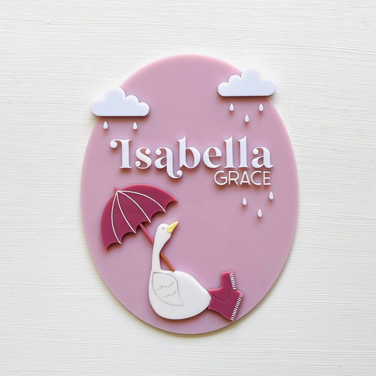 Kids & Babies | Little Goose Collection | Sitting Goose & Umbrella Name Plaque