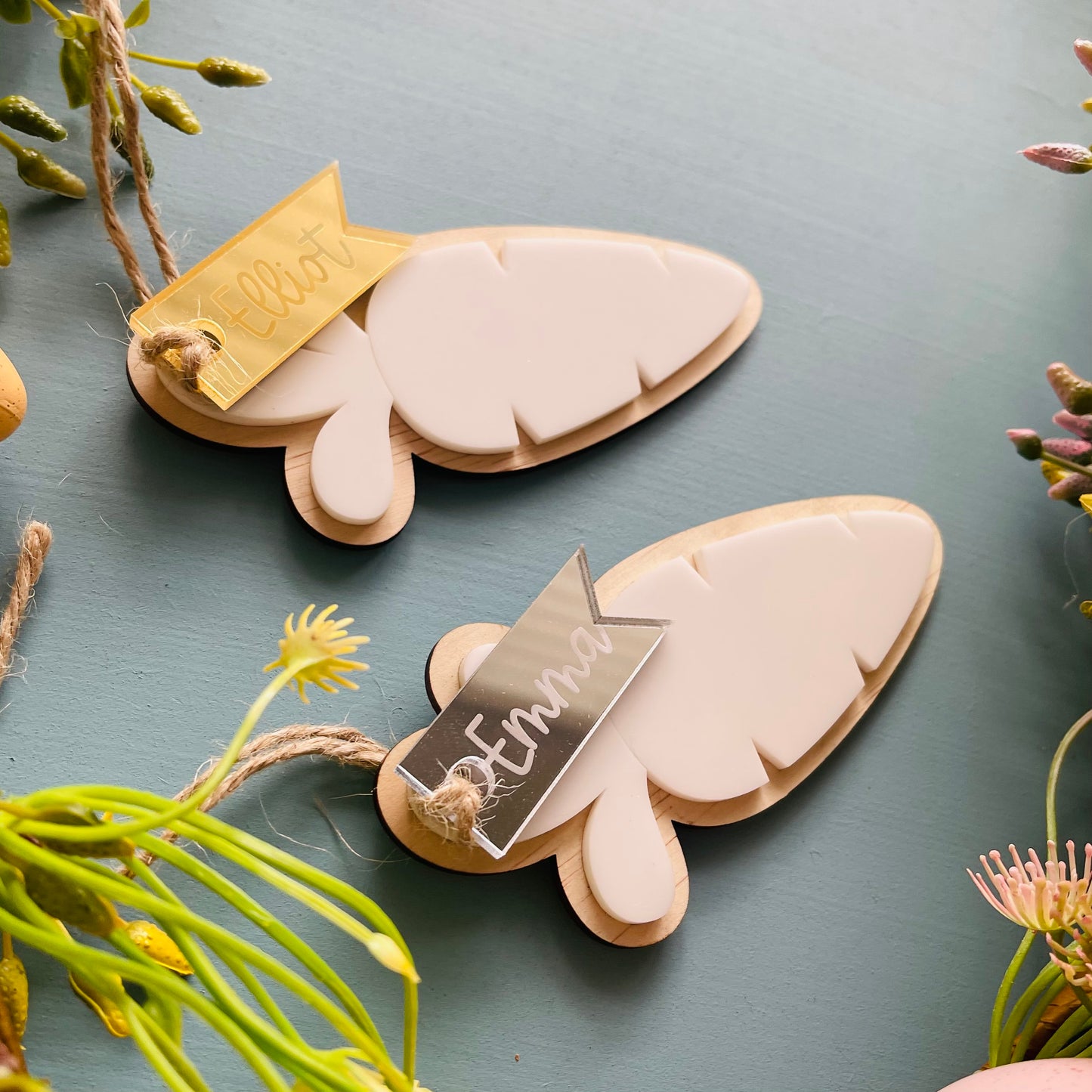 Easter | White Acrylic Carrot Basket Tag with Mirror Penant