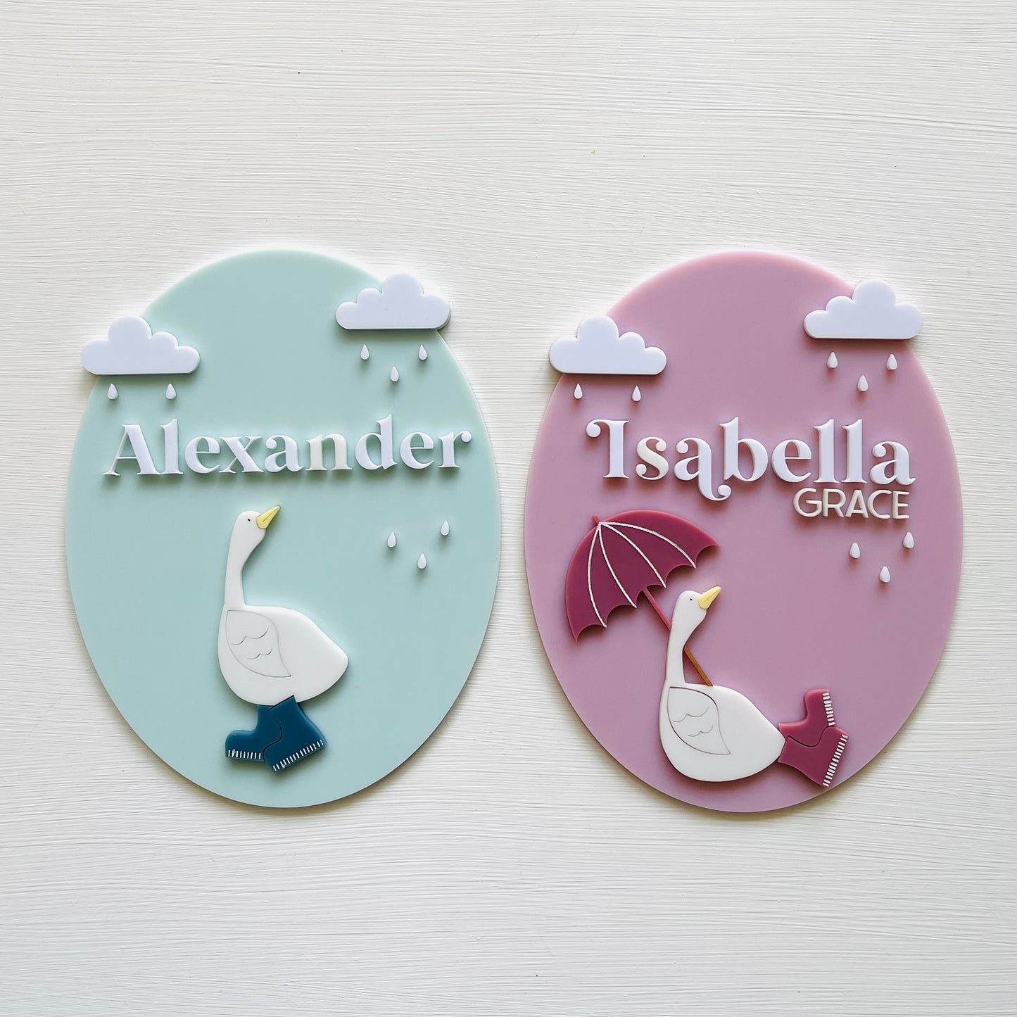 Kids & Babies | Little Goose Collection | Sitting Goose & Umbrella Name Plaque