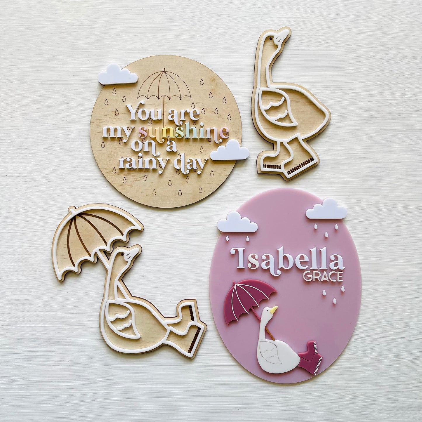 Kids & Babies | Little Goose Collection | Sitting Goose & Umbrella Name Plaque