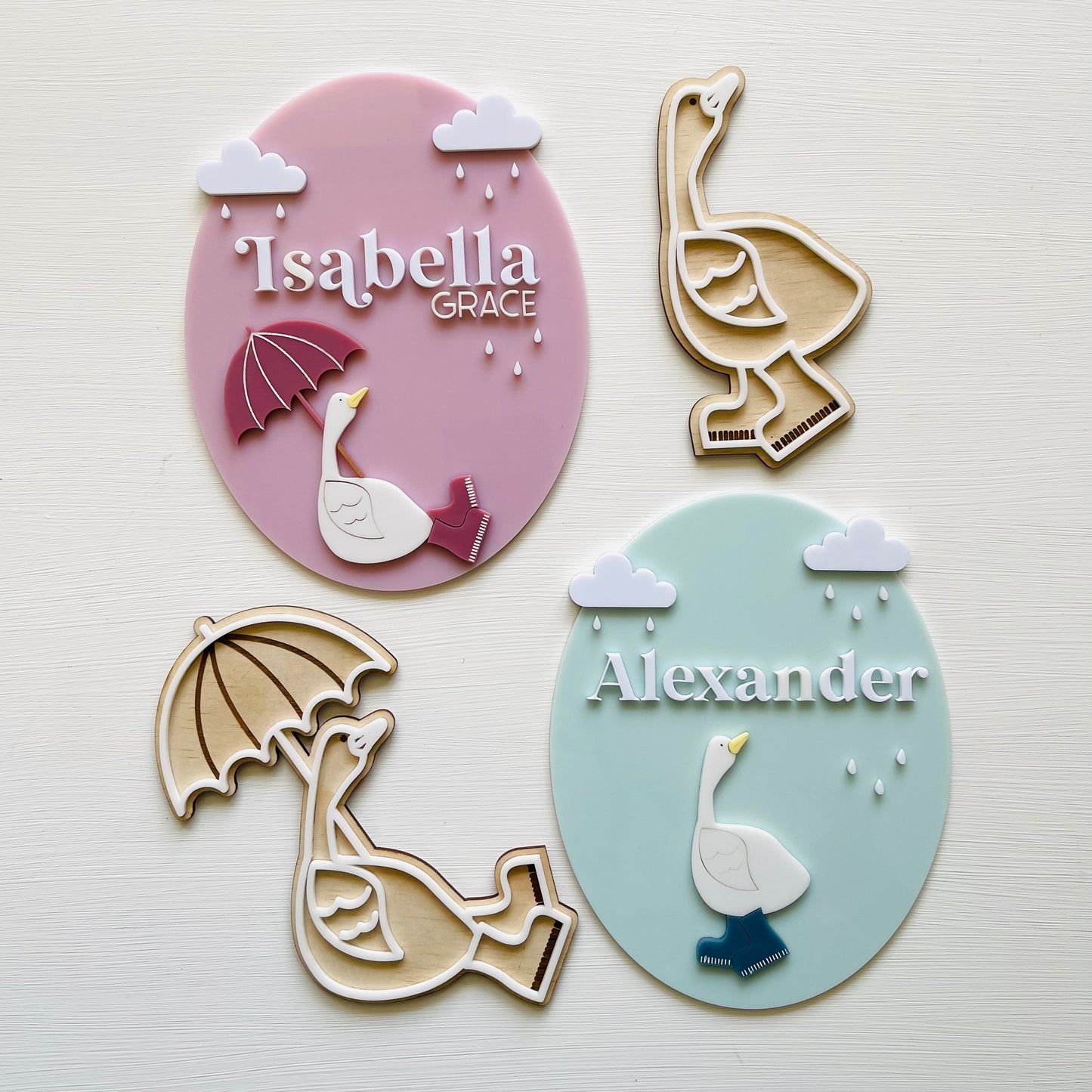 Kids & Babies | Little Goose Collection | Sitting Goose & Umbrella Name Plaque