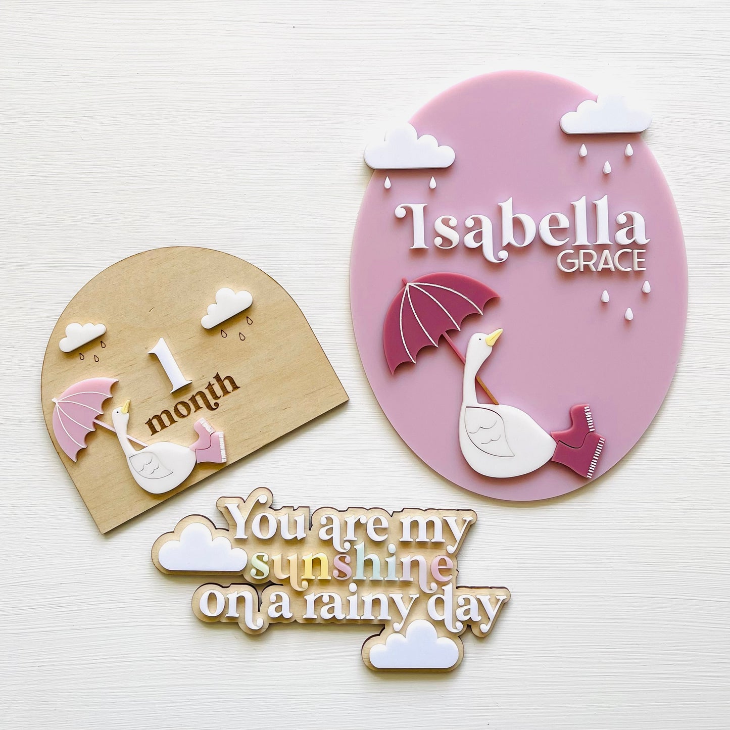 Kids & Babies | Little Goose Collection | Sitting Goose & Umbrella Name Plaque