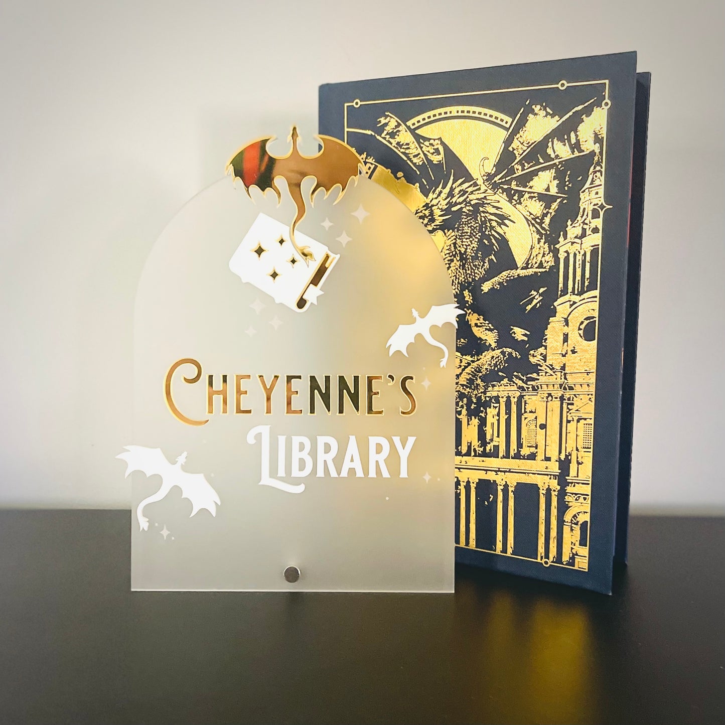 Personalised Dragon Library Sign | Fantasy-Inspired Bookshelf Decor