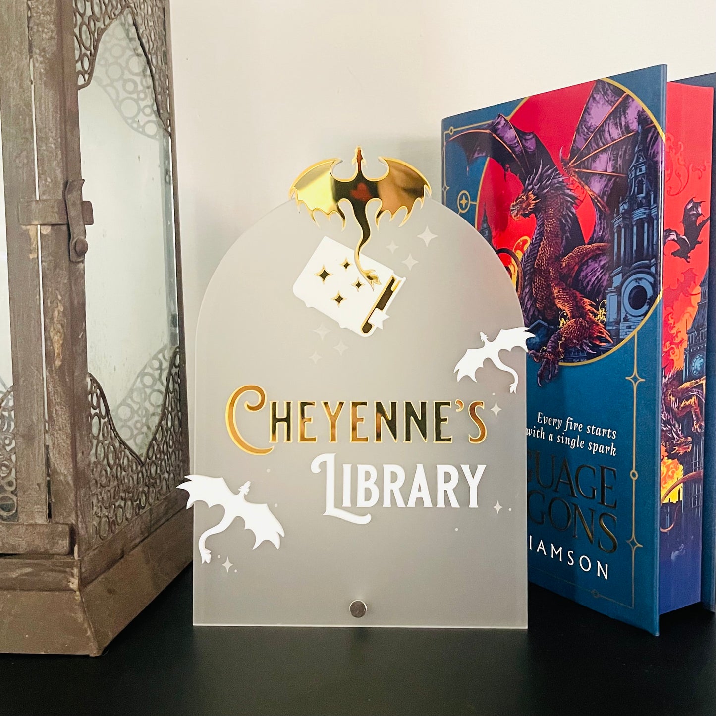 Personalised Dragon Library Sign | Fantasy-Inspired Bookshelf Decor