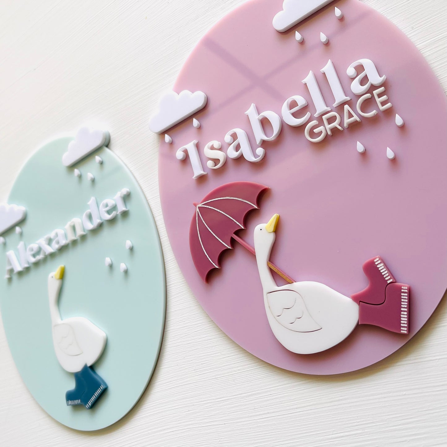 Kids & Babies | Little Goose Collection | Sitting Goose & Umbrella Name Plaque
