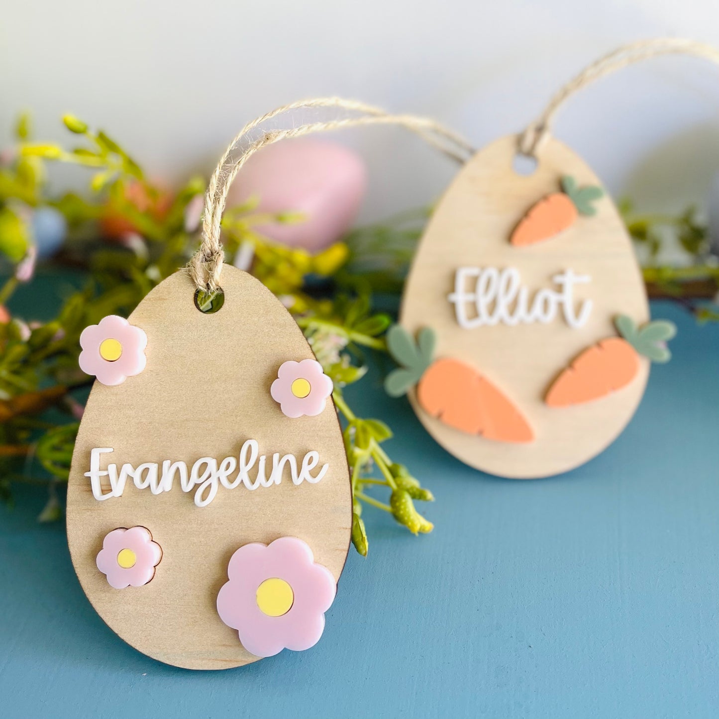 Easter | Floral or Carrot Wooden Basket Tag