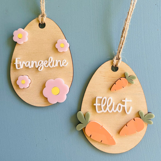 Easter | Floral or Carrot Wooden Basket Tag