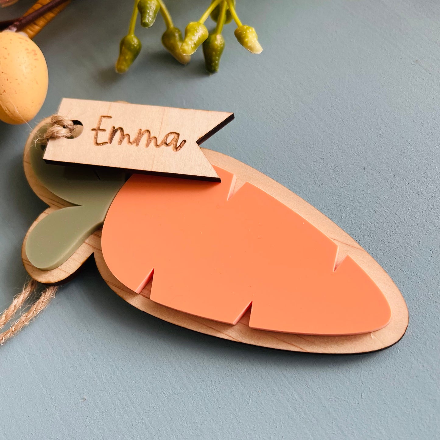 Easter | Carrot Basket Tag with Wooden Name Penant