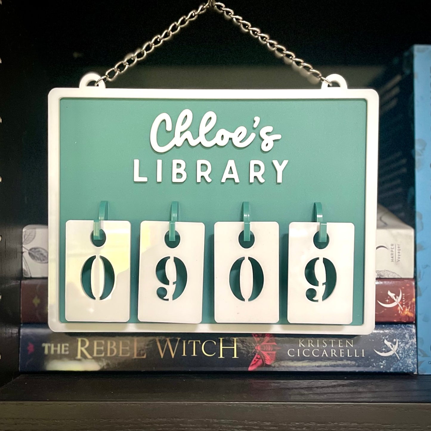 Book Tracker 1000 | Personalised Hanging Book Tracker with Number Hooks | Home Library Book Count Sign