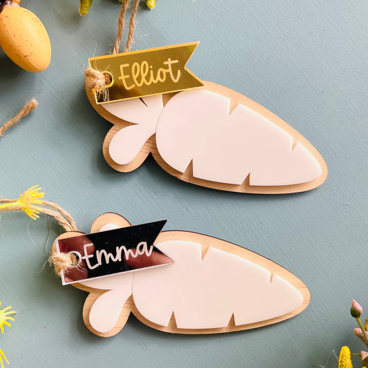 Easter | White Acrylic Carrot Basket Tag with Mirror Penant