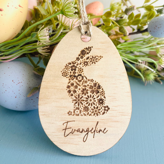 Easter | Engraved Floral Bunny Basket Tag