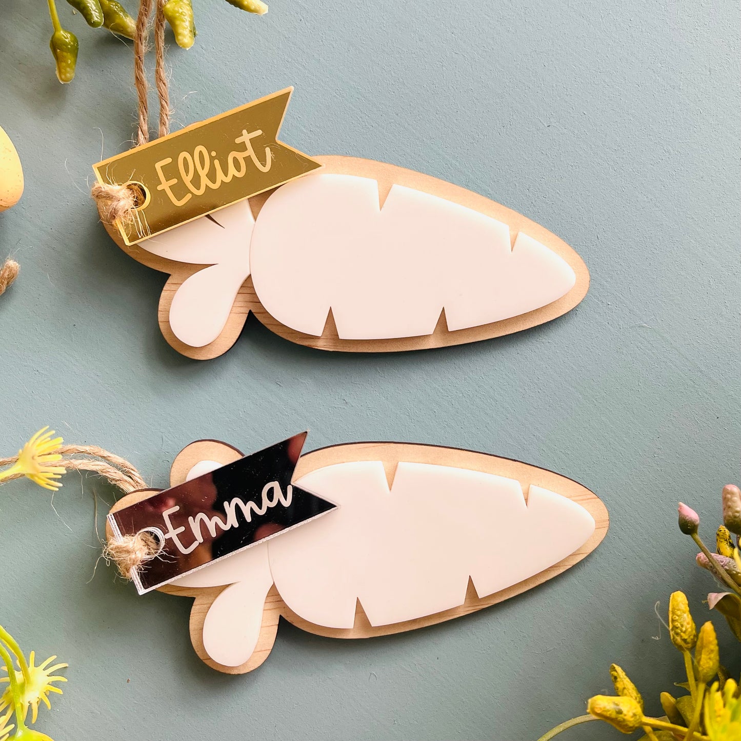 Easter | White Acrylic Carrot Basket Tag with Mirror Penant