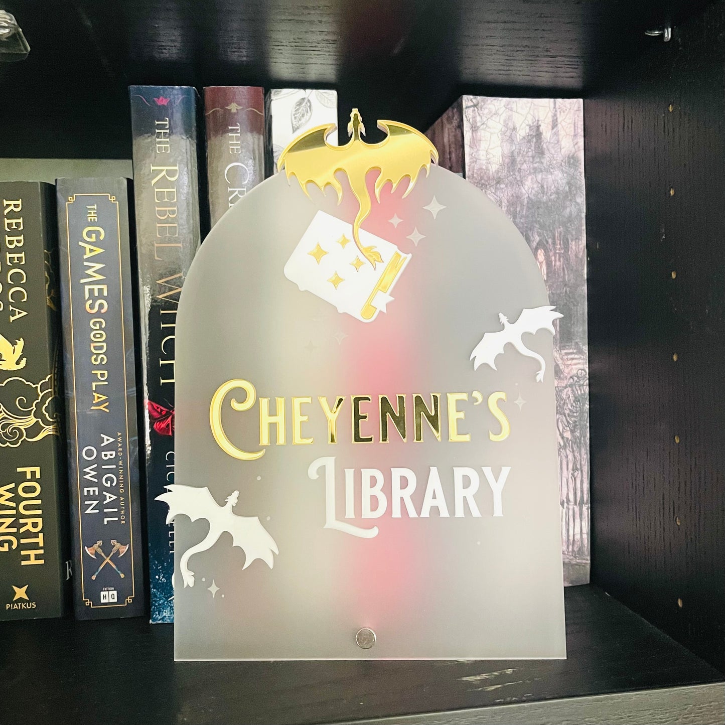 Personalised Dragon Library Sign | Fantasy-Inspired Bookshelf Decor